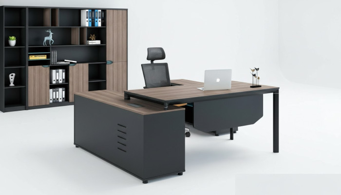Mueble de oficina de 2 piezas. Conjunto de escritorio de jefe + archivador. Mesas estantería escritorio.