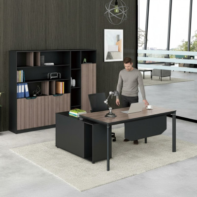 Conjunto de oficina, escritorio de esquina completo con dos archivadores y canal de cables.