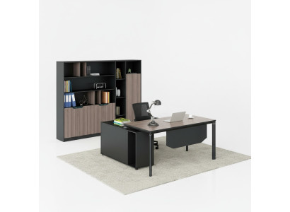 Conjunto de oficina, escritorio de esquina completo con dos archivadores y canal de cables.