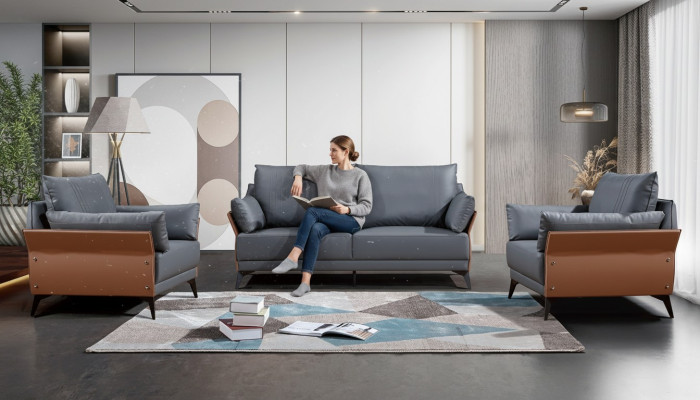 Sofá conjunto 3+1+1 plazas Sofás Couch Polster Möbel Conjunto de sillones de cuero de oficina