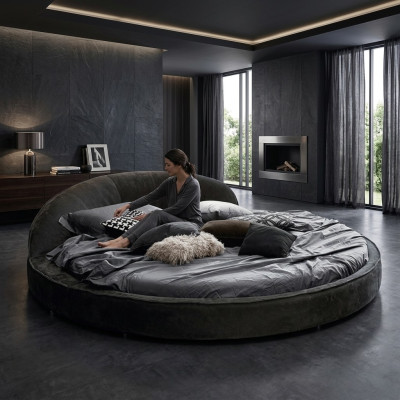 Cama redonda Diseño moderno Lujo Acolchado Camas redondas Tejido textil Nuevas