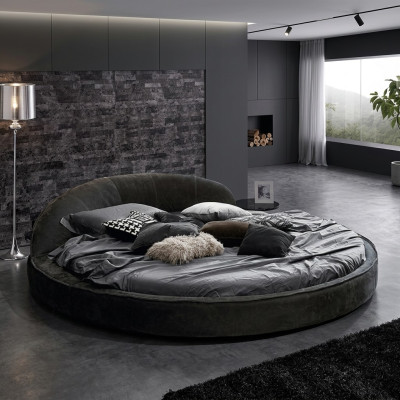 Cama redonda Diseño moderno Lujo Acolchado Camas redondas Tejido textil Nuevas