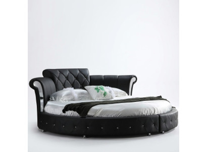 Cama redonda clásica de lujo Chesterfield de diseño acolchado redondo en cuero de terciopelo.