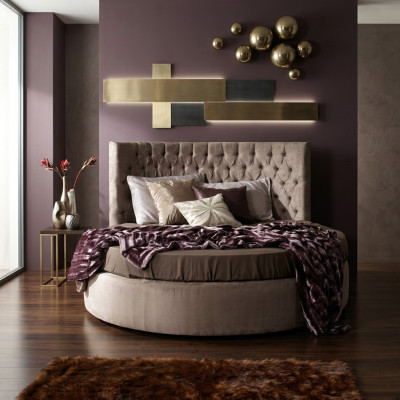 Cama redonda de lujo Chesterfield clásica en terciopelo de hotel de lujo nueva.