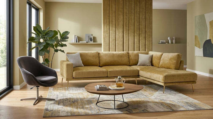 Diseño de tela Sofá en forma de L Sofá Sofá Diseño Acolchado Textil Decoración Moderna
