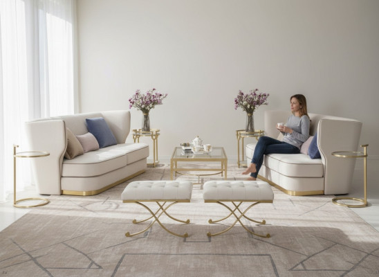 Sofá de diseñador. Conjunto de sofá de 2+2 plazas. Nuevo conjunto de sofás tapizados. Muebles.