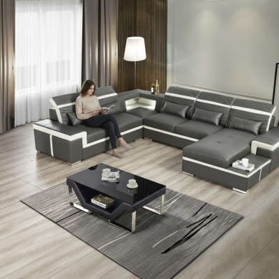 Sofás en forma de U Sofá Couch Tapizado Conjunto de sofás Diseño de sala de estar Sofá de esquina de cuero Nuevo