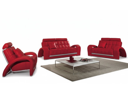 Conjunto de sofás de 3+2+1 plazas de cuero y tela.