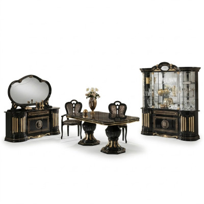 Mesa de comedor de diseño clásico estilo italiano muebles mesas negro y dorado.