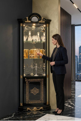 Clásico armario de vitrina para la sala de estar, vitrina de cristal, vitrina de mueble de vitrina de Italia, muebles nuevos.