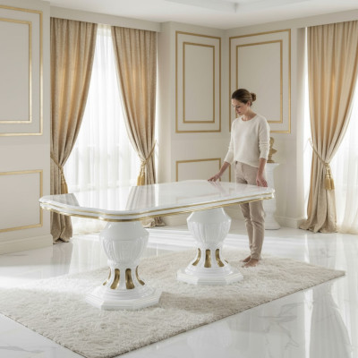 Mesa de comedor clásica, mesas de madera brillante, muebles italianos de comedor