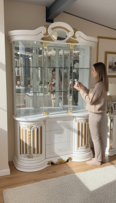 Vitrina de madera Armario Vitrinas clásicas de madera Armarios de diseño Sala de estar Cristal