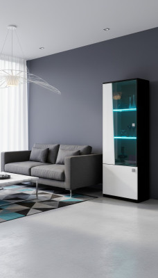 Vitrina noble de estilo moderno con armario y escaparate de cristal para sala de estar. Nuevo.