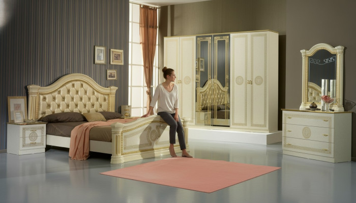Diseño de dormitorio 3 piezas. Cama 2x mesita de noche Set de camas de lujo clásicas muebles
