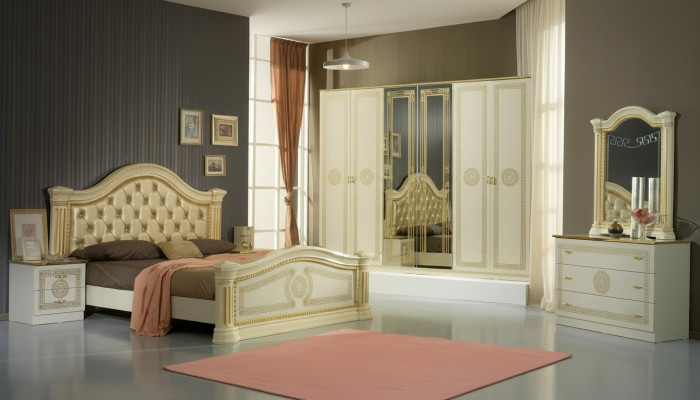 Diseño de dormitorio 3 piezas. Cama 2x mesita de noche Set de camas de lujo clásicas muebles