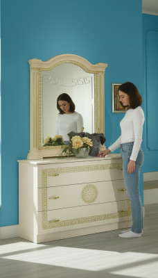 Espejo cómoda armario cómodas juego de dormitorio de madera estilo clásico de 2 piezas.