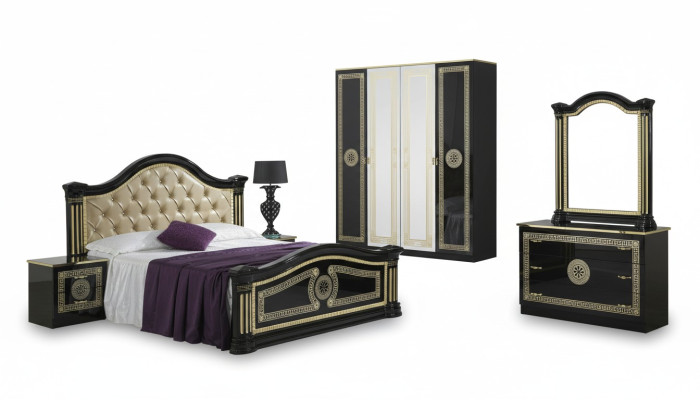 Conjunto de dormitorio estilo moderno cama mesita de noche cajonera muebles de cama 6 piezas grupo nuevo