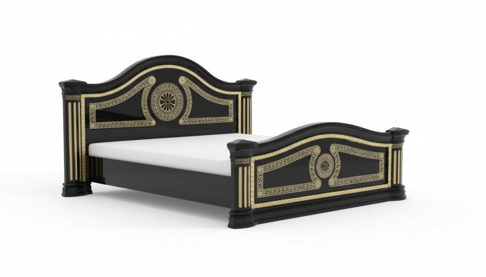 Cama acolchada de diseño de lujo de madera doble de hotel para dormitorio de matrimonio con textil dorado.