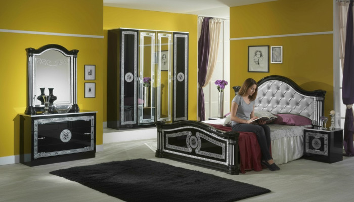 Cama 2x Mesita de noche 3 piezas. Juego de dormitorio Diseño Dormitorio de lujo Chesterfield