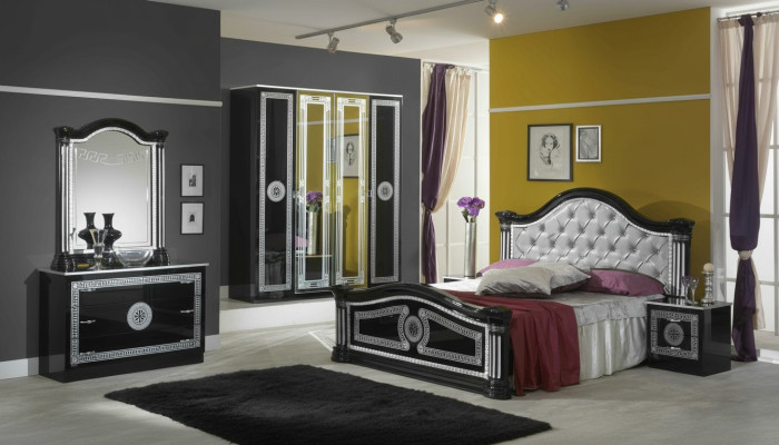 Cama 2x Mesita de noche 3 piezas. Juego de dormitorio Diseño Dormitorio de lujo Chesterfield