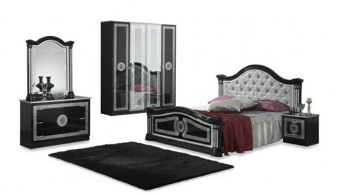 Cama 2x Mesita de noche 3 piezas. Juego de dormitorio Diseño Dormitorio de lujo Chesterfield