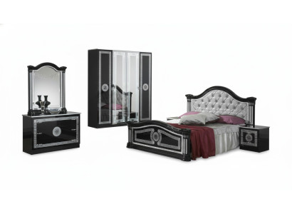 Conjunto completo de dormitorio negro con cómoda, estilo cama, juego de 6 piezas. Barroco nuevo.