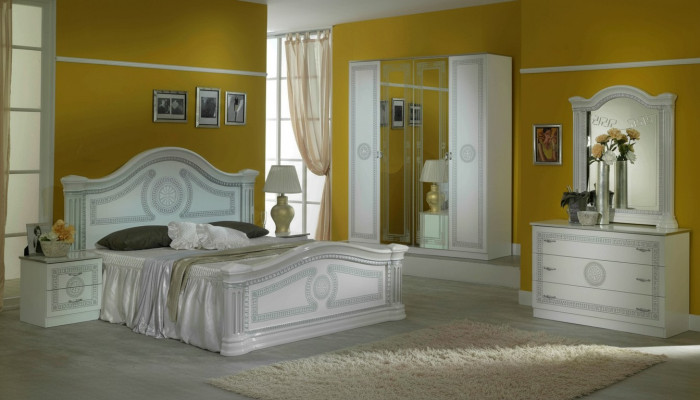Diseño Dormitorio 3 piezas Cama 2 mesitas de noche Set de muebles de lujo clásico.