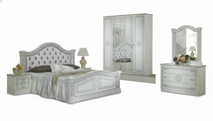 Conjunto completo de dormitorio Diseño Moderno de Lujo Cama 2x Mesita de noche 6 piezas Armario