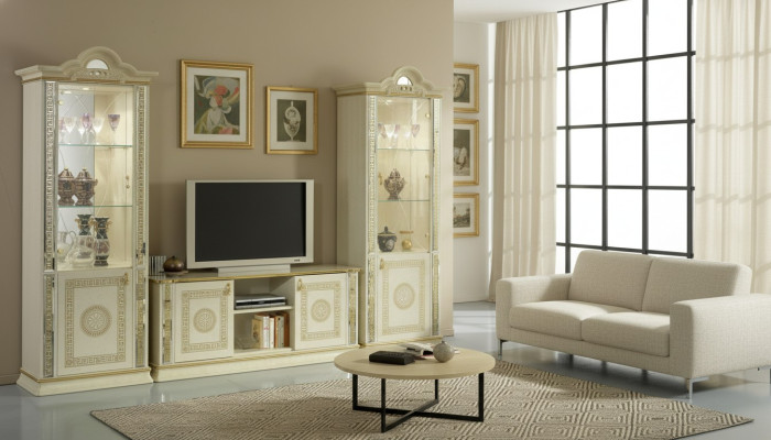 Mueble clásico de salón, armario de salón, aparador, 2 vitrinas y mesa baja.