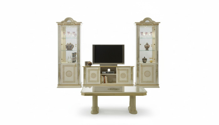 Mueble clásico de salón, armario de salón, aparador, 2 vitrinas y mesa baja.