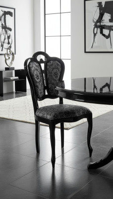Silla negra de diseño plateado para sala de estar comedor, sillas de madera acolchadas hechas en Italia.