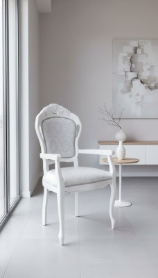 Silla Blanca Plata Diseño Sala de estar Comedor Madera Sillas Tapizadas Hechas en Italia