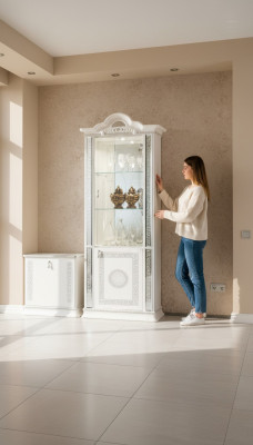 Vitrina de alta calidad Vitrinas Lujo Armario Madera Estilo italiano Muebles Vidrio Nuevo