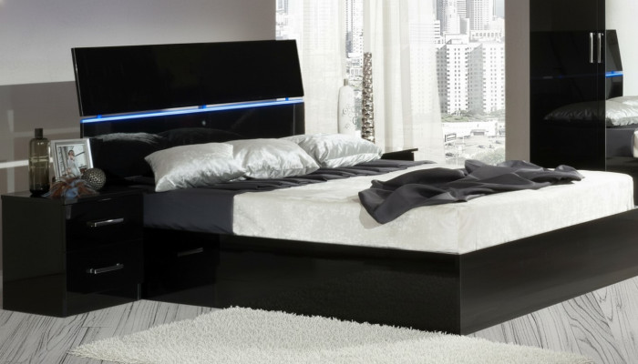 Diseño de dormitorio 3 piezas Cama 2 mesitas de noche Conjunto de camas de lujo Muebles Luz led