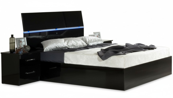 Diseño de dormitorio 3 piezas Cama 2 mesitas de noche Conjunto de camas de lujo Muebles Luz led