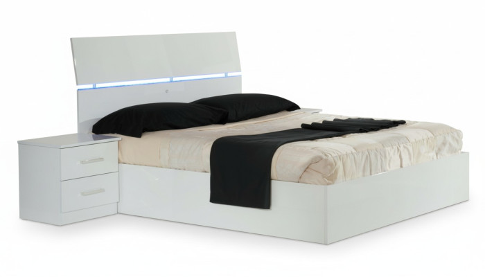 Cama doble Cama 2x Mesitas de noche Diseño de madera Camas Estilo moderno de 3 piezas con luz LED