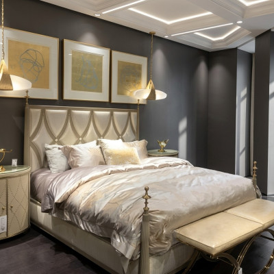 Cama clásica Barroco Rococó Hotel Cama Cama tapizada Cama doble Cuero