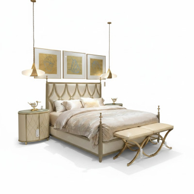 Cama clásica Barroco Rococó Hotel Cama Cama tapizada Cama doble Cuero