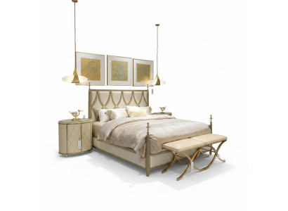 Cama clásica Barroco Rococó Hotel Cama Cama tapizada Cama doble Cuero