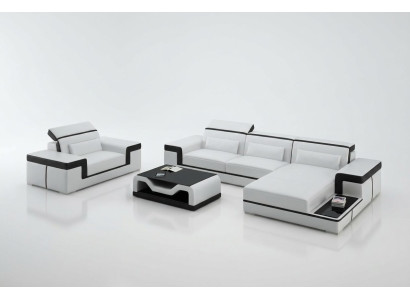 Conjunto de sofá de esquina en forma de L, sillón, moderno juego de tapizado en cuero.