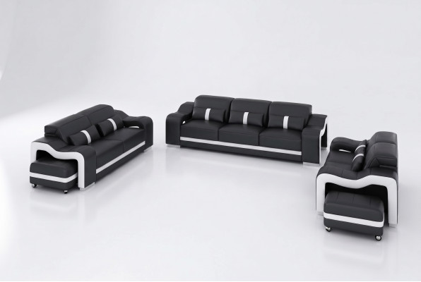 Conjunto de sofás de diseñador negro 3+2+2 asientos Sofás de lujo de cuero