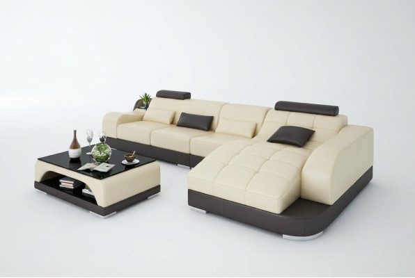 Sofá en forma de L de esquina en tela, conjunto de sofás de diseño moderno y salón.