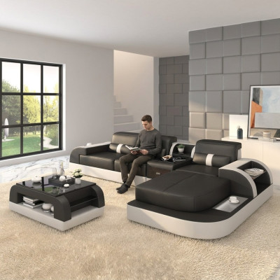 Sofá de esquina en forma de L conjunto de sala de estar sofá sofá acolchado esquina conjunto de cuero