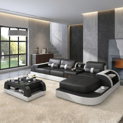 Sofá de esquina en forma de L conjunto de sala de estar sofá sofá acolchado esquina conjunto de cuero