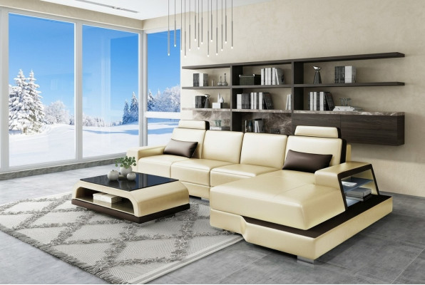 Sofá esquinero Sofá conjunto de estar en forma de L Sofá tapizado Sofá de cuero Beige Sofás