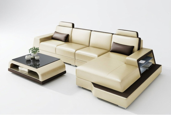Sofá esquinero Sofá conjunto de estar en forma de L Sofá tapizado Sofá de cuero Beige Sofás