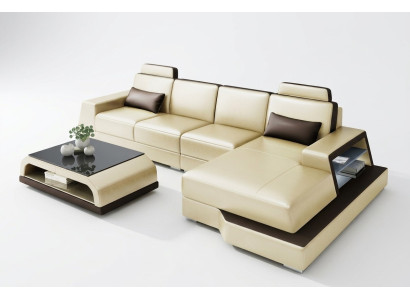 Sofá esquinero Sofá conjunto de estar en forma de L Sofá tapizado Sofá de cuero Beige Sofás