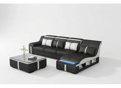 Forma en cuero para sala de estar Sofá Acolchado Esquina Sofá Grande