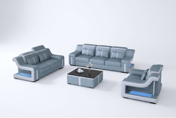 Sofá de cuero tela tela 3 plazas sofá diseñador asiento conjunto de cojines gris nuevo