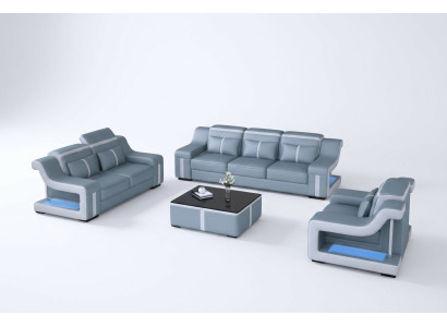 Sofá de cuero tela tela 3 plazas sofá diseñador asiento conjunto de cojines gris nuevo